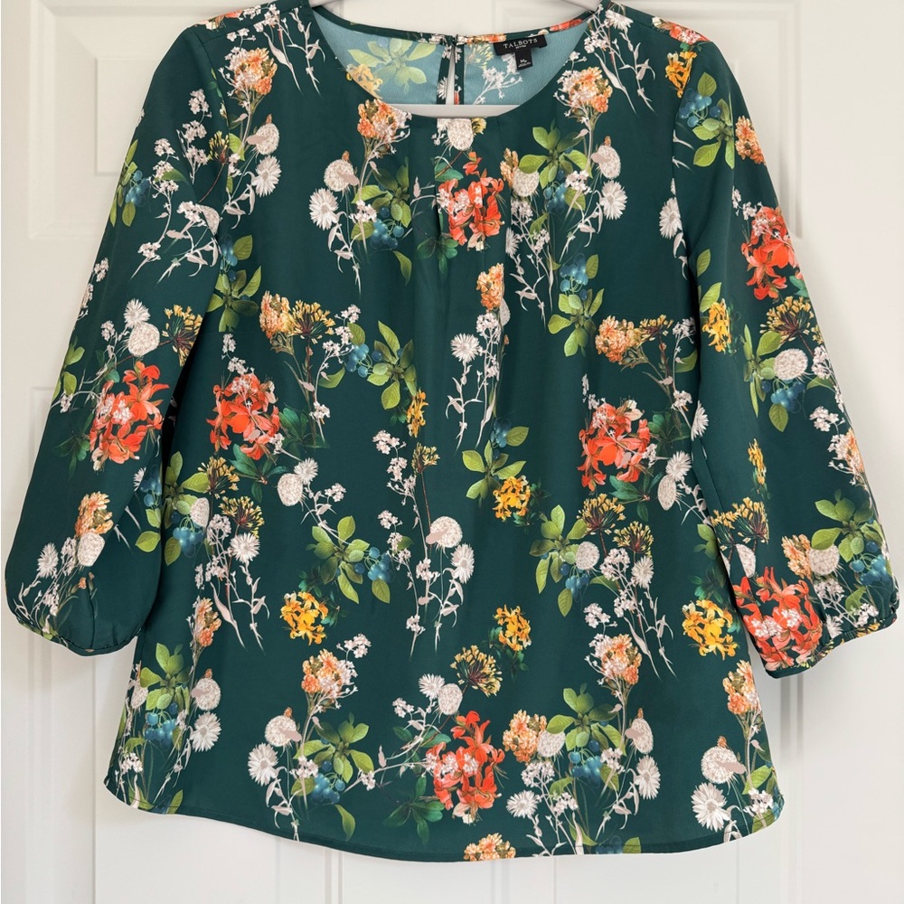 Talbots Green Floral Blouse